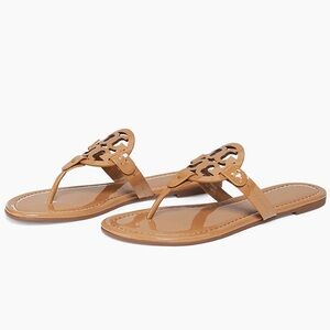 Tory Burch Miller Tan Nude Patent Leather Sandals Sz 8.5